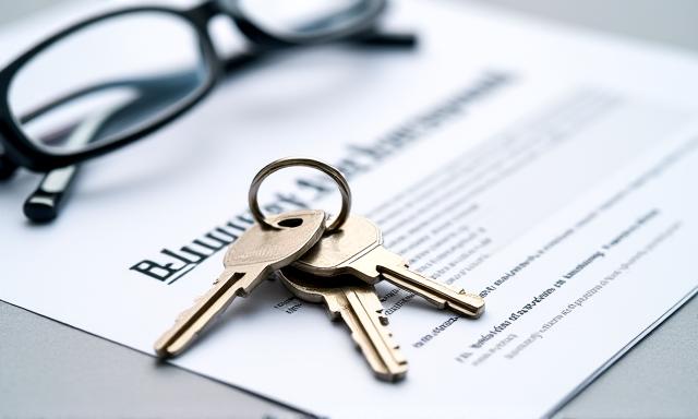Primer plano de un contrato de alquiler con llaves de una vivienda al lado